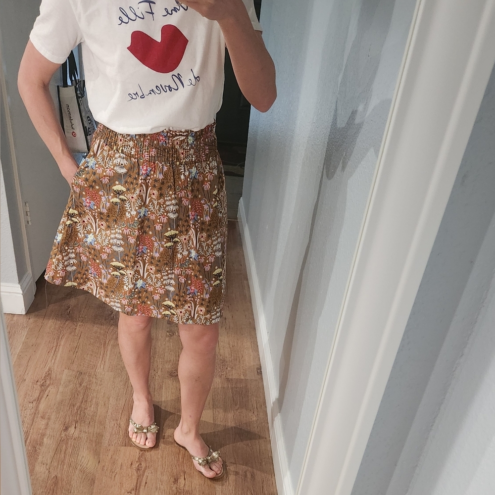 Boden Brown Floral Cotton Smocked Waist Skirt - Size US 4 (UK 8)